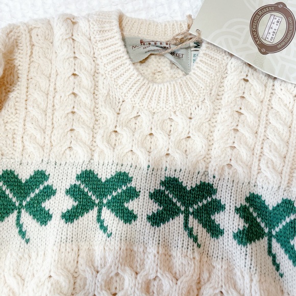 Handknit Aran Sweater – Made in Ireland – Kids Size M Kids Shamrock Aran Sweater - Picture 2 of 8
